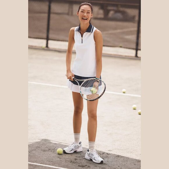 NEW Varley - Size M, Women's Jerry Collared Tank Top - White/ Blue Nights - Picture 3 of 4